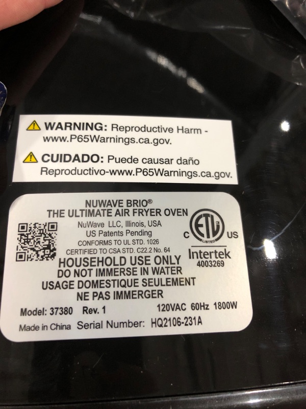 Photo 5 of ***TESTED POWERS ON*** Nuwave Brio 8-Qt Air Fryer, Powerful 1800W, Easy-to-Read Cool White Display, 50°-400°F Temp Controls, 100 Pre-Programmed Presets & 50 Memory Slots, Integrated Smart Thermometer, Linear T Technology