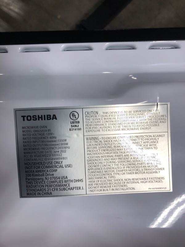 Photo 5 of ***TESTED WORKING*** toshiba em925a5a-bs microwave oven with sound on/off eco mode and led lighting, 0.9 cu.ft, black stainless