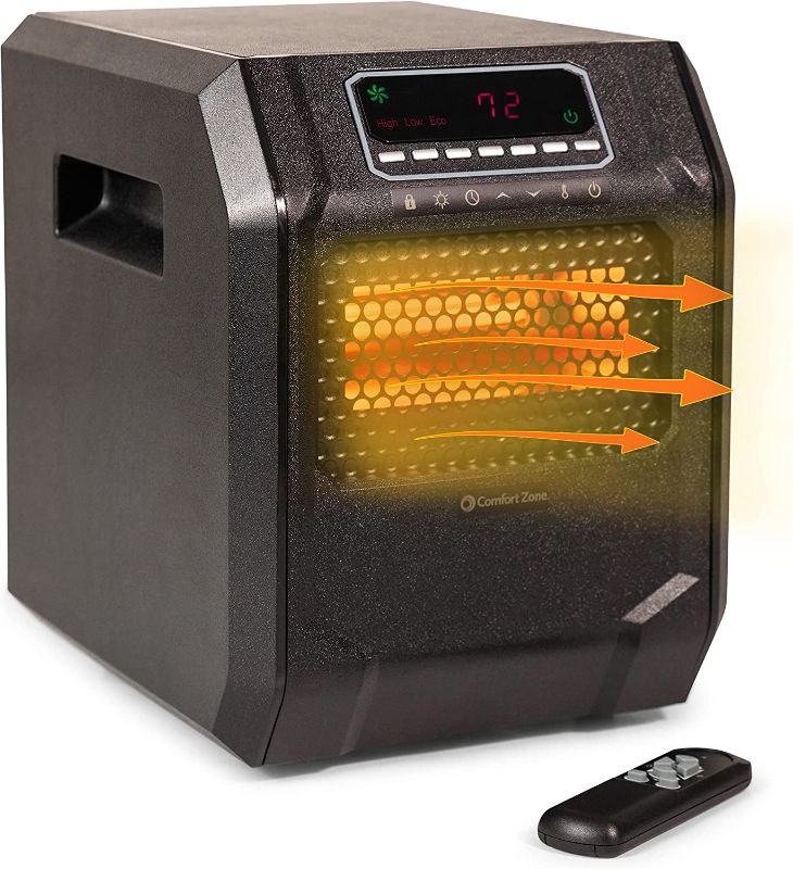 Photo 1 of Comfort Zone CZ2018 750/1,500-Watt Digital Quartz Infrared Cabinet Space Heater with Remote Control, 12-Hour Timer, Digital Display, Overheat Protection, and Safety Tip-Over Switch, Black**Missing Control**
