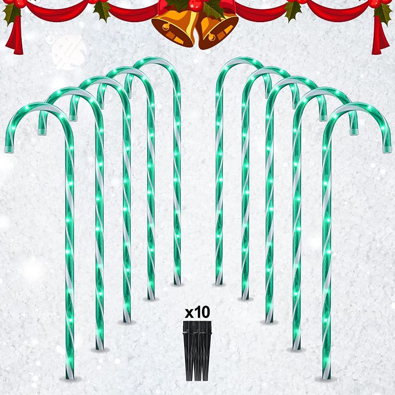 Photo 1 of 26" Candy Cane Lights Christmas Decorations - 10 Pack Pathway Markers Outdoor Yard Decorations, Christmas Candy Cane Green Decorations Lights for Walkway, Lawn, Garden, Xmas Outside/Indoor Ornaments
