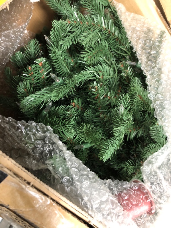 Photo 3 of National Tree Company Pre-Lit 'Feel Real' Artificial Slim Christmas Tree, Green, Tiffany Fir, White Lights, Includes Stand, 7.5 Feet 7.5 ft Tree