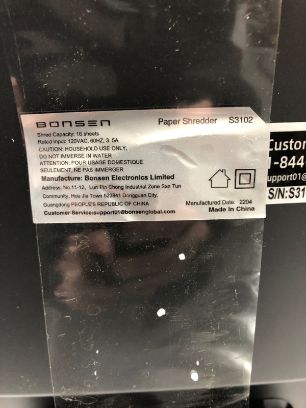 Photo 3 of ***DOES NOT POWER ON/PARTS ONLY***BONSEN 15-Sheet Heavy Duty Paper Shredder for Office, 30-Minute Running Time Cross-Cut Shredder with 5.3-Gallon Pull Out Basket, Anti-Jam & Quiet Shredder for Home Office (S3102) 15-Sheet Cross-Cut