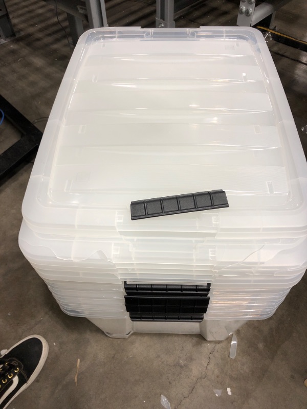 Photo 5 of ***MAJOR DAMAGE/SEE PHOTOS***IRIS USA 53 Qt. Plastic Storage Bin Tote Organizing Container with Durable Lid and Secure Latching Buckles, Stackable and Nestable, 6 Pack, clear with Black Buckle f) 53 Qt. - 6 Pack