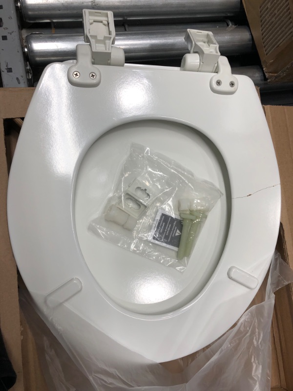 Photo 2 of ***MAJOR DAMAGE/SEE PHOTOS***BEMIS 600E4 000 Ashland Toilet Seat with Slow Close, Never Loosens and Provide the Perfect Fit, ROUND, Enameled Wood, White