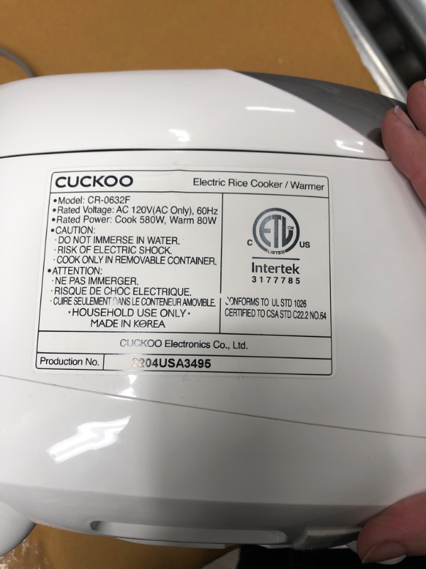 Photo 4 of ***TESTED POWERS ON*** CUCKOO CR-0632F | 6-Cup (Uncooked) Micom Rice Cooker | 9 Menu Options: White Rice, Brown Rice & More, Nonstick Inner Pot, Made in Korea | White/Grey White/Silver