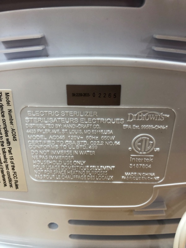 Photo 6 of ***TESTED POWERS ON*** Dr. Brown's Deluxe Electric Steam Bottle Sterilizer, Gray