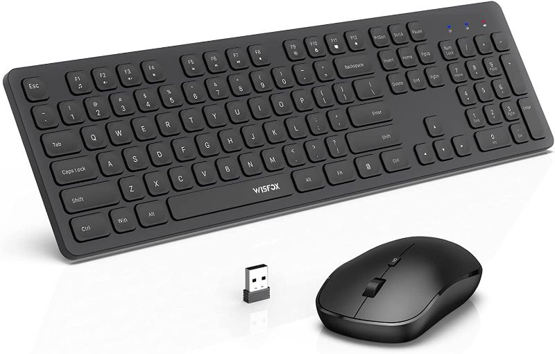 Photo 1 of Wireless Keyboard and Mouse, Silent Responsive Keys, Full Size and Battery Powered - Slim Design and Quiet Typing, USB Cordless Combo for Mac, Computer, PC, Laptop - by Wisfox, Black