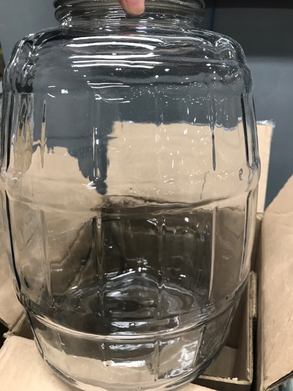 Photo 2 of *NO HANDLE*- Anchor Hocking 2.5-Gallon Glass Barrel Jar with Lid, Brushed Aluminum, Set of 1 & 1 Gallon Glass Barrel Jar with Lid (2 piece, brushed metal, screwable) Barrel Jar + Barrel Jar