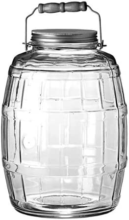 Photo 1 of *NO HANDLE*- Anchor Hocking 2.5-Gallon Glass Barrel Jar with Lid, Brushed Aluminum, Set of 1 & 1 Gallon Glass Barrel Jar with Lid (2 piece, brushed metal, screwable) Barrel Jar + Barrel Jar