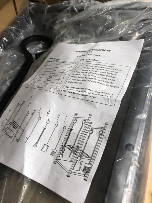 Photo 2 of Amagabeli Firewood Rack Indoor/Outdoor Fireplace Tool Set Log Holder with 4 Tool,Black Wrought Iron, 13.5"Lx3.5"x30'
