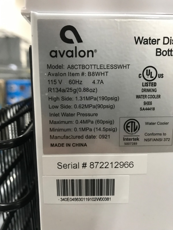 Photo 4 of (Used) Avalon Countertop Bottleless Water Cooler Dispenser - Hot & Cold Water, NSF Certified Filter- UL/Energy Star Approved- White