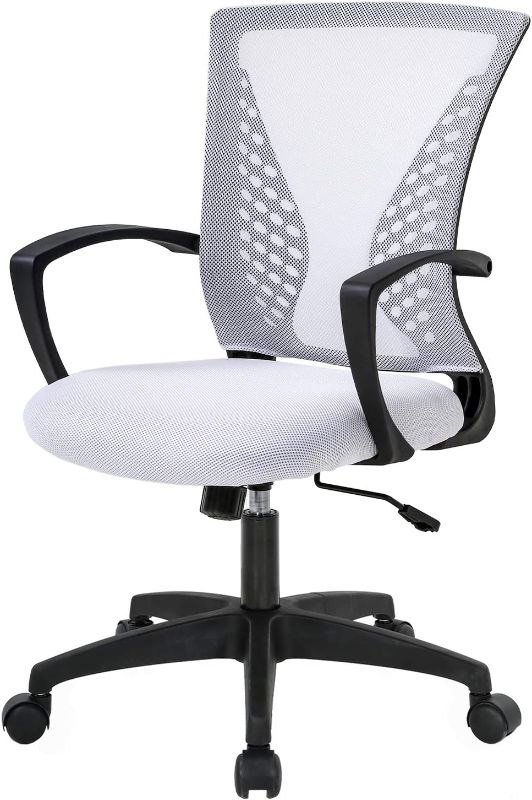 Photo 1 of (Used) Home Office Chair Mid Back PC Swivel Lumbar Support Adjustable Desk Task Computer Ergonomic Comfortable Mesh Chair with Armrest (White)
