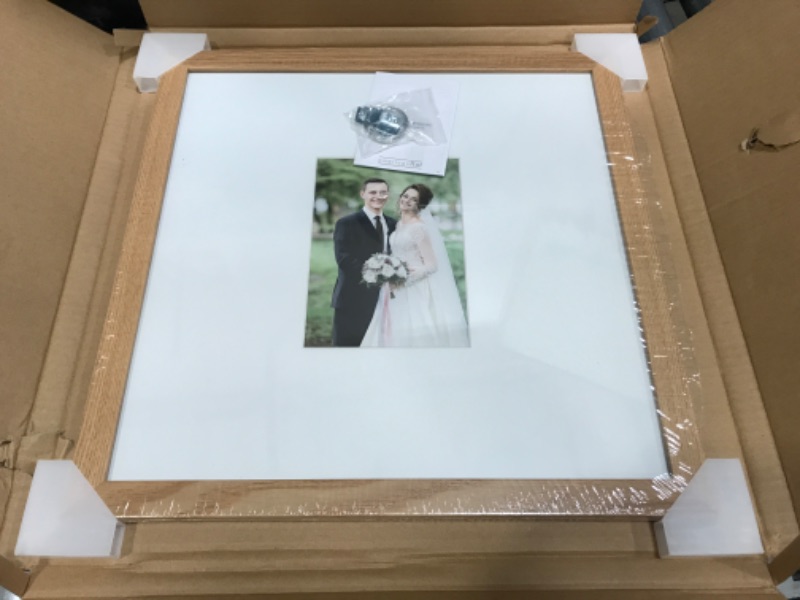 Photo 2 of Americanflat 14x14 Oak Wedding Signature Picture Frame Displays 5x7 Photo with Polished Glass Oak 1 Pack