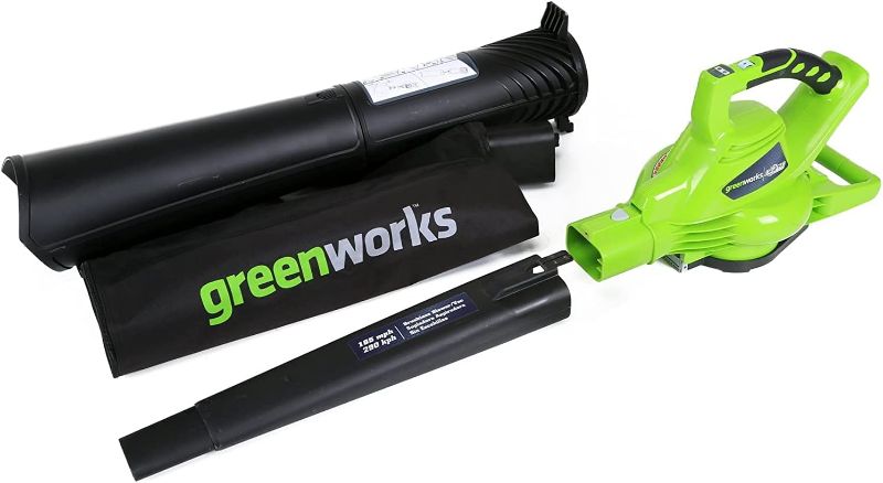 Photo 1 of (Used) Greenworks 40V (185 MPH/340 CFM) Brushless Cordless Leaf Blower / Vacuum, Tool Only 24312,Green/Black
