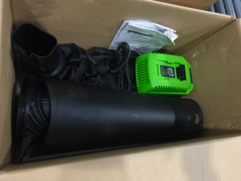 Photo 3 of (Used) Greenworks 40V (185 MPH/340 CFM) Brushless Cordless Leaf Blower / Vacuum, Tool Only 24312,Green/Black
