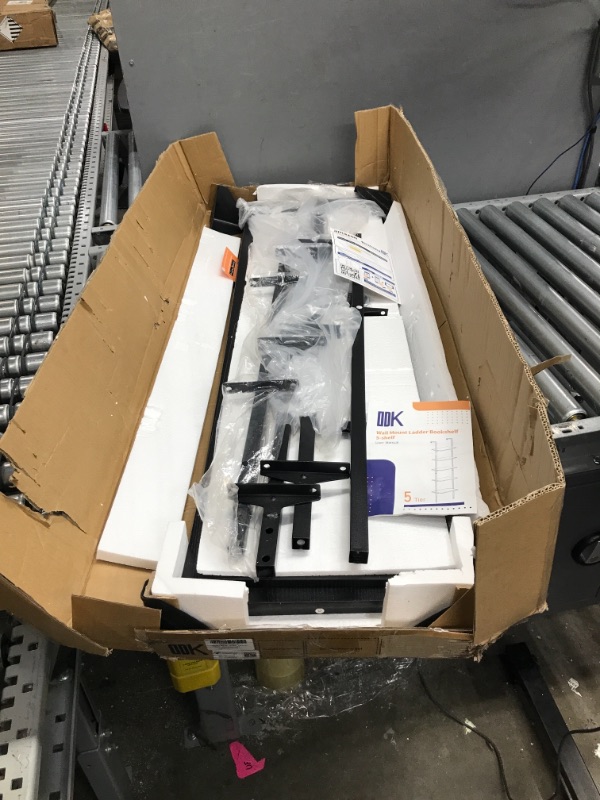 Photo 1 of ODK 5-Tier Ladder Shelf, 74 Inches Wall Mounted Ladder Bookshelf with Metal Frame, Open Industrial Shelves for Home Office, Bedroom and Living Room, Black 12"D x 24"W x 74"H Black