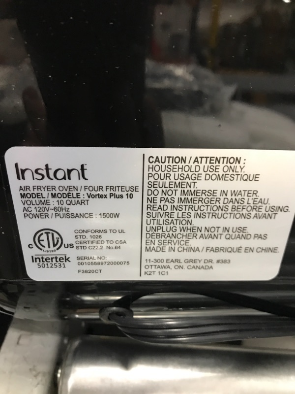 Photo 3 of ***SEE NOTES*** Instant Vortex Plus 10-Quart Air Fryer, From the Makers of Instant Pot, 7-in-10 Functions, with EvenCrisp Technology, App with over 100 Recipes, Stainless Steel 10QT Vortex Plus