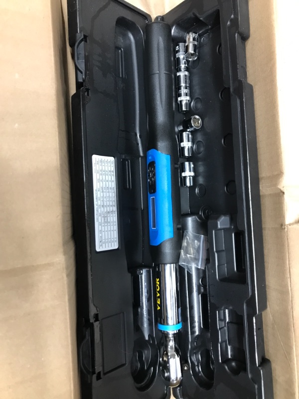 Photo 2 of VEVOR Digital Torque Wrench, 3/8" Drive Electronic Torque Wrench, Torque Wrench Kit 1.1-22.12 ft-lbs Torque Range Accurate to ±2%, Adjustable Torque Wrench w/ LED Display and Buzzer, Socket Set & Case