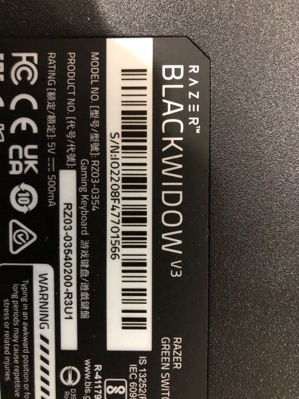 Photo 3 of Razer BlackWidow V3 Mechanical Gaming Keyboard: Green Mechanical Switches - Tactile and Clicky - Chroma RGB Lighting - Compact Form Factor - Programmable Macro Functionality