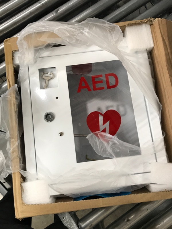 Photo 2 of AED Cabinet Metal Steel Plate Wall Mount Storage Cabinet, CMXIKJ Fits All AED Defibrillators, Equipped with Alarm Emergency Strobe Light, Door-Activated Alarm & Key, 14 x 7.8 x 15.7 Inch Aed-white