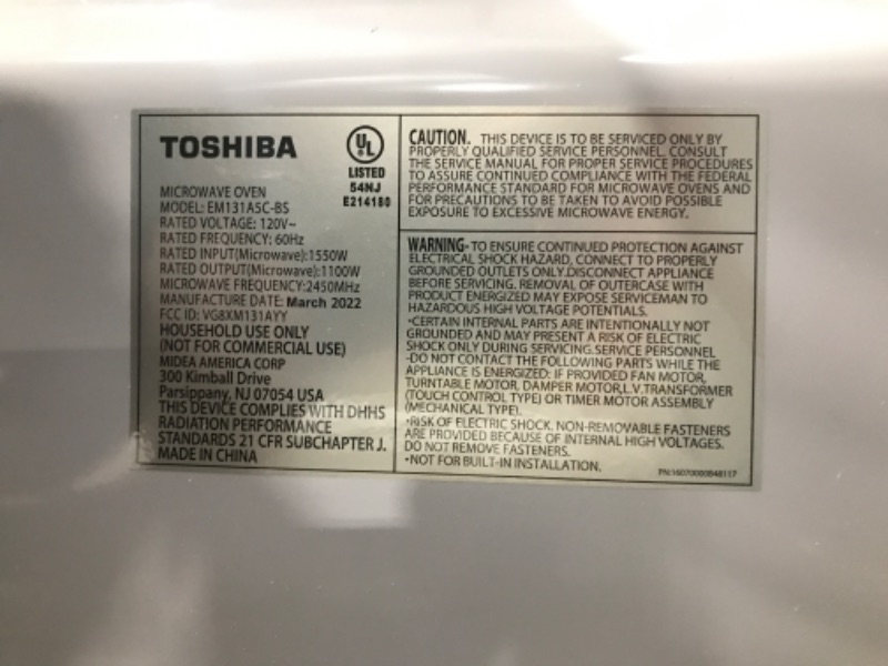 Photo 3 of *** TESTED*** POWES ON*** toshiba em131a5c-bs microwave oven with smart sensor, easy clean interior, eco mode and sound on/off, 1.2 cu.ft, 1100w, black s