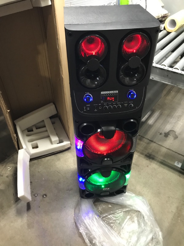 Photo 5 of *** DAMAGE***8 MISSING CHARGING CORD*** Portable Bluetooth PA Speaker - 600W Dual 10” Rechargeable Indoor/Outdoor BT Karaoke Audio System - Party Lights, LED Display, FM/AUX/MP3/USB/SD, 1/4" in, Handle, Wheels - Wireless Mic, Remote Control