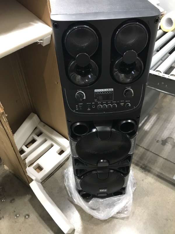 Photo 2 of *** DAMAGE***8 MISSING CHARGING CORD*** Portable Bluetooth PA Speaker - 600W Dual 10” Rechargeable Indoor/Outdoor BT Karaoke Audio System - Party Lights, LED Display, FM/AUX/MP3/USB/SD, 1/4" in, Handle, Wheels - Wireless Mic, Remote Control