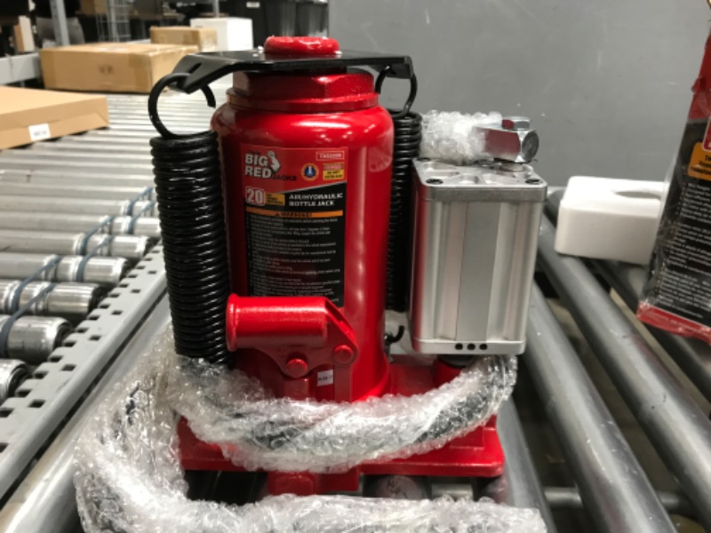 Photo 3 of BIG RED TA92006 Torin Pneumatic Air Hydraulic Bottle Jack with Manual Hand Pump, 20 Ton Capacity, Red & T92007A Torin Hydraulic Stubby Low Profile Welded Bottle Jack, 20 Ton Capacity, Red 20 Ton (40,000 LBs) Pneumatic Air Jack + T92007A Jack, 20 Ton