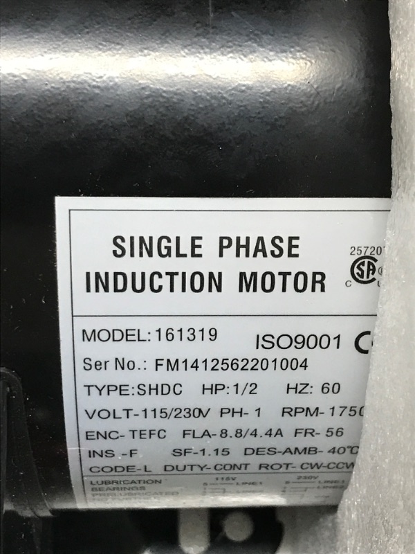 Photo 3 of 1/2HP Electric Motor 1750RPM Farm Duty Single Phase Motor 115-230V 56 Frame 5/8" Shaft Diameter 60HZ 4Pole TEFC CW/CCW