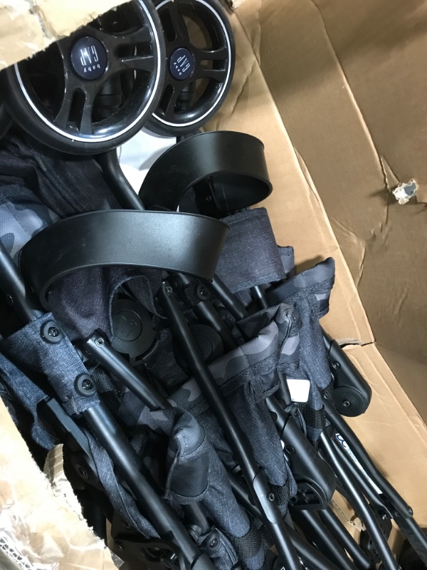 Photo 1 of babyGap Classic Side-by-Side Double Stroller - Lightweight Double Stroller with Recline, Extendable Sun Visors & Compact Fold - Made with Sustainable Materials, Black Camo