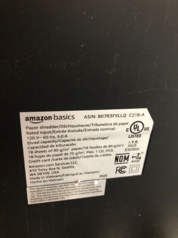 Photo 3 of Amazon Basics 18-Sheet Cross-Cut Paper, CD, and Credit Card Shredder, Black 18 Sheet Shredder