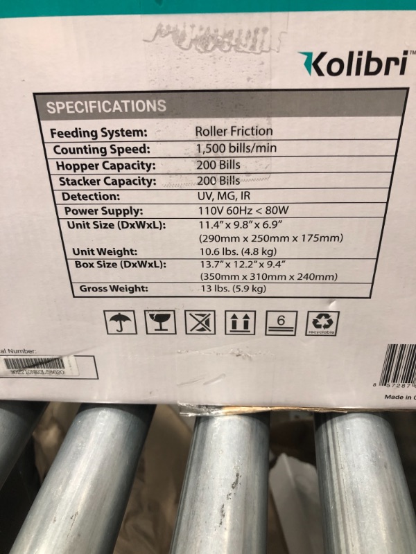 Photo 3 of Kolibri Money Counter Machine - 1,500 bills per min, advanced counterfeit detection, set up in minutes, Add and Batch Modes, Cash Counter with LCD Display 1012375768
026715267330
Size: 9” x 11” x 5” 