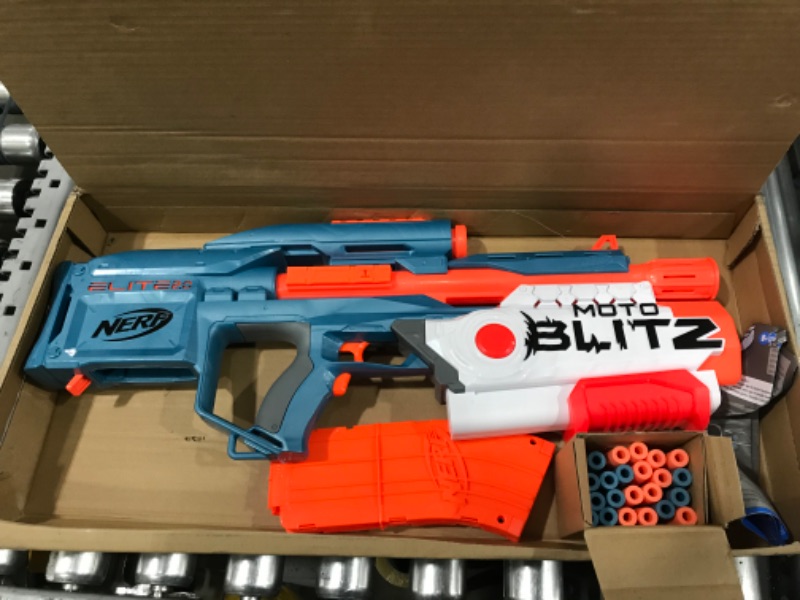 Photo 1 of NERF Elite 2.0 Motoblitz Blaster with Scope, Motorized 10-Dart Blasting, Airblitz 6 Darts, 22 Darts, Outdoor Toys for 8 Year Old Boys & Girls
