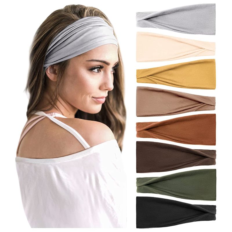 Photo 1 of 8 PCS Headbands For Women Solid Color Wide Elastic Hairband Workout Yoga Exercise Sweat Wicking Non Slip Head Wrap Hair Accessories
