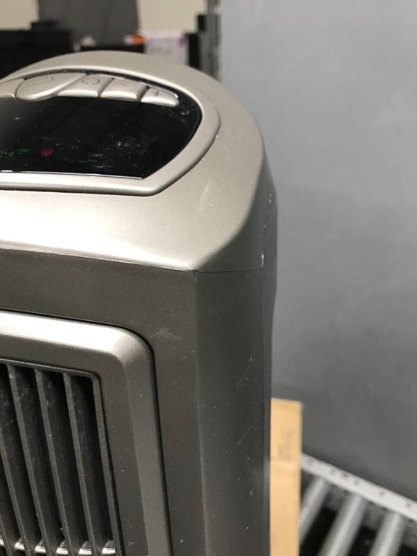 Photo 5 of ***TESTED WORKING*** Lasko Oscillating Digital Ceramic Tower Heater for Home with Adjustable Thermostat, Timer and Remote Control, 23 Inches, 1500W, Silver, 755320 ***COSMETIC DAMAGE PLEASE SEE PHOTOS***