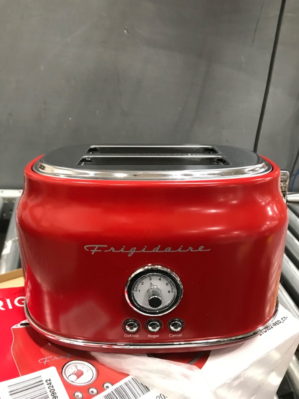 Photo 3 of Frigidaire ETO102-RED Retro Wide 2-Slice Toaster Perfect for Bread, English Muffins, Bagels, 5 Browning Levels, 900w, RED RED Toaster