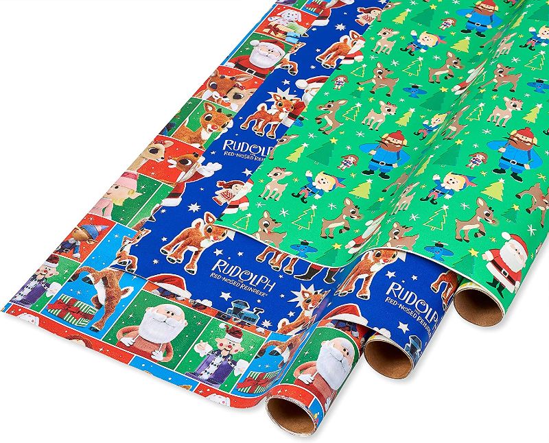 Photo 1 of American Greetings Christmas Wrapping Paper Bundle, Rudolph Designs (3 Rolls, 105 sq. ft)
