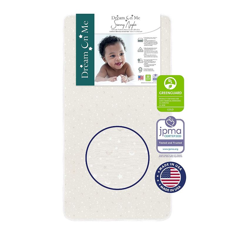 Photo 1 of Dream On Me Starry Night 150" Continuous Coil Inner Spring Crib and Toddler Bed Mattress, Grey Stars Waterproof Vinyl Cover | Greenguard Gold and JPMA Certified | Maximum Support and Safety
