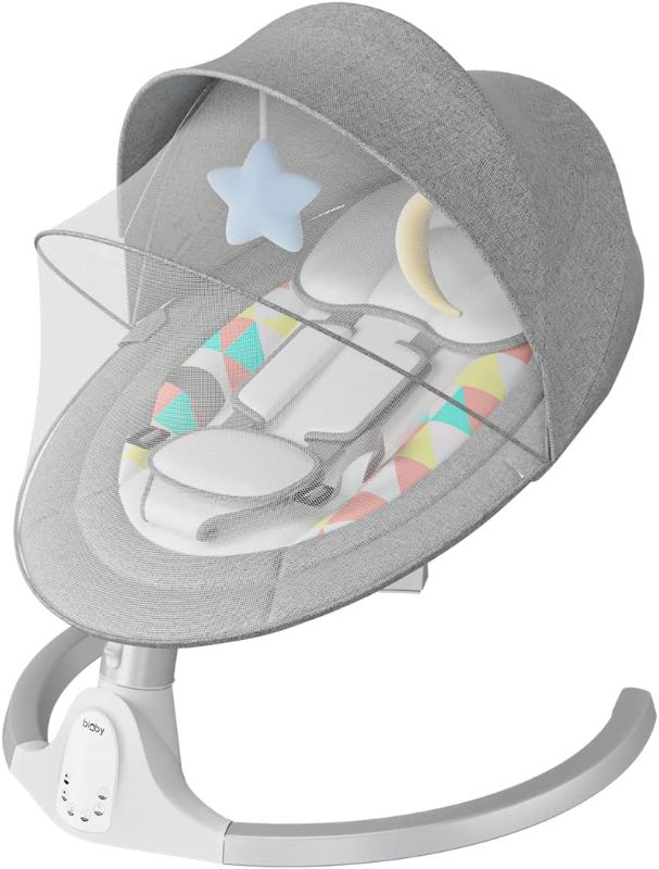 Photo 1 of Bioby Baby Swing for Infants,The Five-Point Seat Belt,Bluetooth Touch Screen/Remote Control Baby Bouncer with Music Speaker,Motorized Portable Swing with 5 Swing Speeds?Grey?
