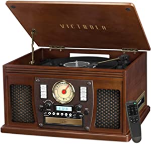 Photo 1 of Victrola 8-in-1 Bluetooth Record Player & Multimedia Center, Built-in Stereo Speakers - Turntable, Wireless Music Streaming, Real Wood | Espresso
