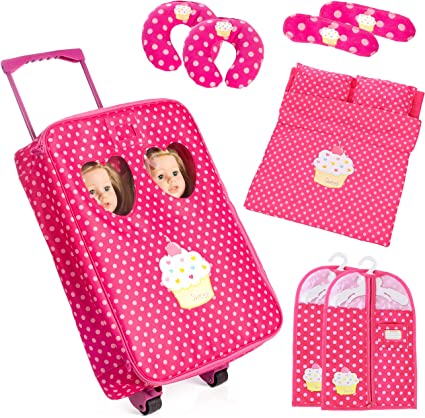 Photo 1 of Beverly Hills Doll Collection Twin Doll Travel Carrier Trolley Set for 18 Inch Dolls Includes Sleeping Bags and Accessories, Suitable for Kids Ages 3 and Up Dolls Not Included
