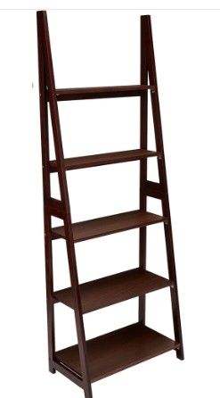 Photo 1 of AmazonBasics Modern 5-Tier Ladder Bookshelf Organizer with Solid Rubber Wood Frame, Espresso