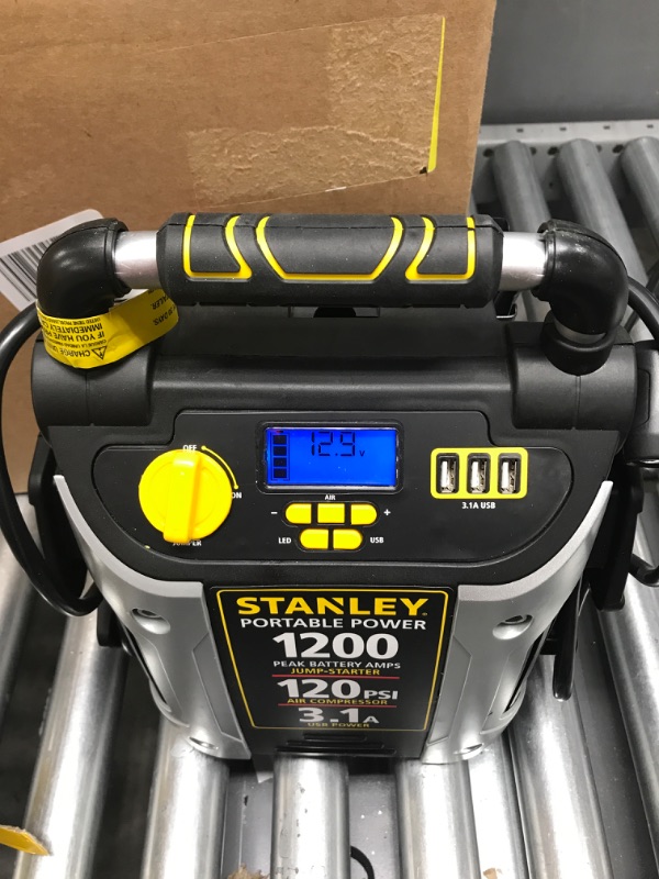 Photo 3 of STANLEY J5C09D Digital Portable Power Station Jump Starter: 1200 Peak/600 Instant Amps, 120 PSI Air Compressor, 3.1A USB Ports, Battery Clamps