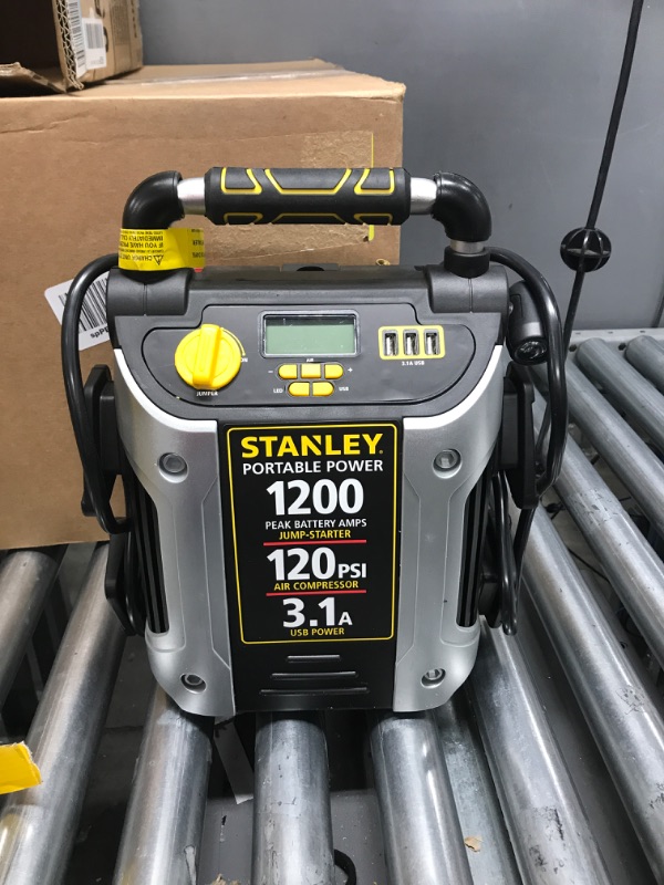 Photo 4 of STANLEY J5C09D Digital Portable Power Station Jump Starter: 1200 Peak/600 Instant Amps, 120 PSI Air Compressor, 3.1A USB Ports, Battery Clamps