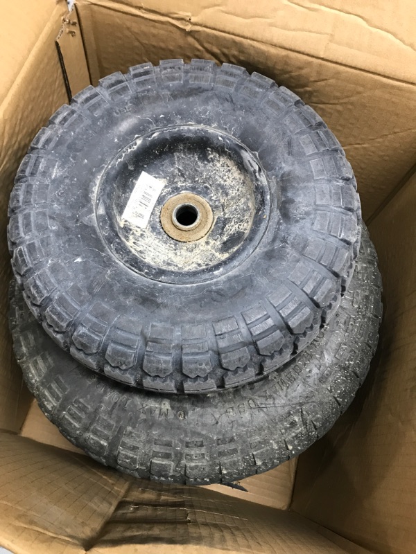Photo 2 of *USED/SEE PHOTO*(4-Pack) 13‘’ Tire for Gorilla Cart - Solid Polyurethane Flat-Free Tire and Wheel Assemblies - 3.15” Wide Tires with 5/8 Axle Borehole and 2.1” Hub 13“ Wheels -4 Pack