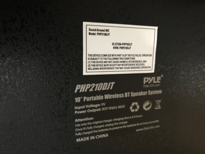 Photo 5 of USED: Portable Bluetooth PA Speaker System - 800W 10” Rechargeable Speaker, TWS, Party Light, LED Display, FM/AUX/MP3/USB/SD, Wheels - Wireless Mic, Remote Control, Tablet Holder Included - Pyle PHP210DJT Speaker System 800W 27.8 x 16.2 x 15.8 inches
