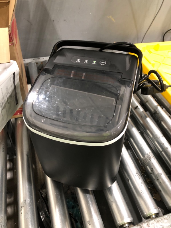 Photo 1 of Electactic Ice Maker Countertop, Efficient Easy Carry Ice Machine, Self-Cleaning Ice Maker with Ice Scoop & Basket, 9pcs/ 8mins 26.6Lbs Per Day for Home/Office/Kitchen, Black, Z5812H-BLACK 26.6LBS/HANDLE