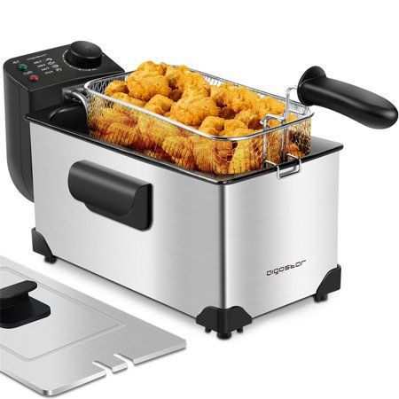 Photo 1 of *Tested* Aigostar Deep Fryer with Basket 3L/3.2Qt Stainless Steel Electric Deep Fat Fryer with Temperature Limiter for Frying Chicken Tempura French Fries

