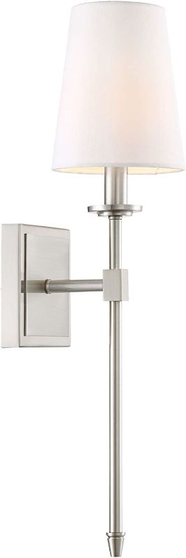 Photo 1 of *Minor Damage-See Notes/Photos* Kira Home Torche 20" Wall Sconce/Wall Light + Linen Shade, Brushed Nickel Finish
