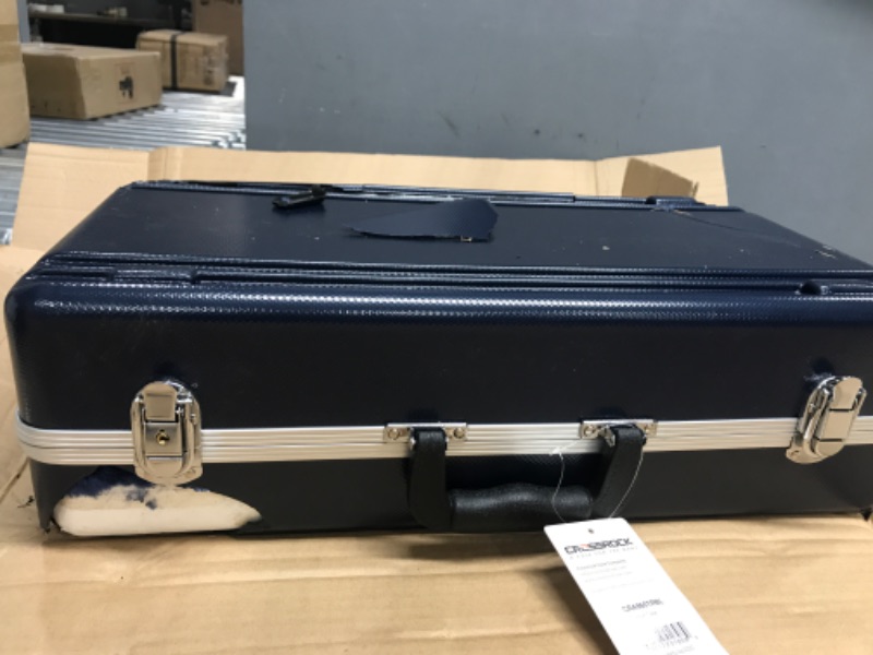 Photo 4 of *Major Damage-See Photos* Crossrock Rectangular Blue ABS Molded Hard Shell Trumpet Case with Padded Strap (CRA861TRBL) Trumpet Blue